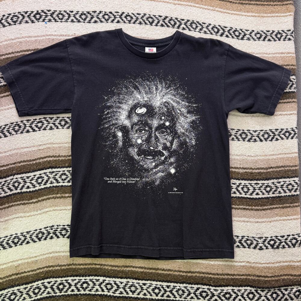 Vintage 90's Albert Einstein Merged into Nature Black Justin Bieber Shirt Sz M